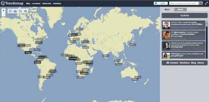 El hashtag #Burkina, tendencia en los cinco continentes durante la mañana del día 1 de noviembre, según la herramienta TrendsMap