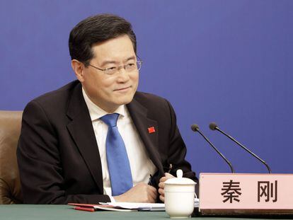 El ministro de Exteriores chino, Qin Gang, durante una rueda de prensa en Pekín, el 7 de marzo.