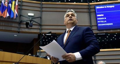 El húngaro Viktor Orbán interviene en el Parlamento Europeo.