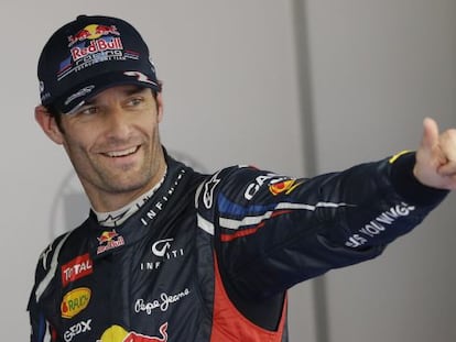 Mark Webber celebra el mejor tiempo