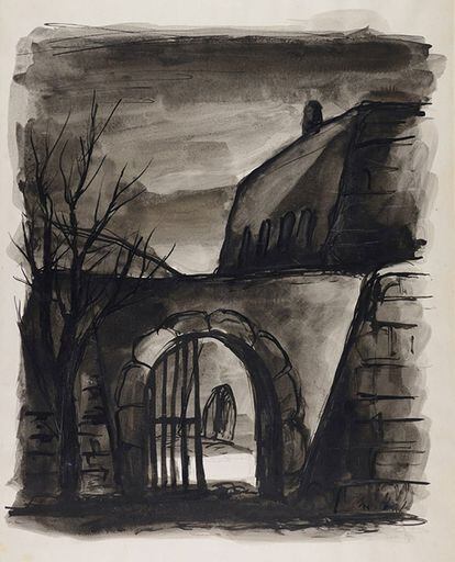 'Entrada trasera', Theresienstadt (1941–1944), de Bedřich Fritta (Friedrich Taussig) (1906–1944)