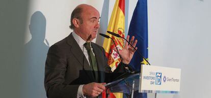 El ministro de Economía, Luis de Guindos, hoy en el foro Spain Investors Day.