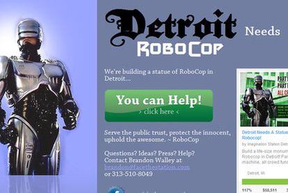 Aspecto de la web de recaudación de dinero para una estatua de Robocop