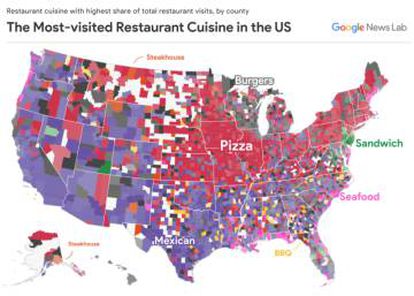 Pizza, tacos, marisco, sandwich, barbacoa y hamburguesas son las comidas preferidas en Estados Unidos.