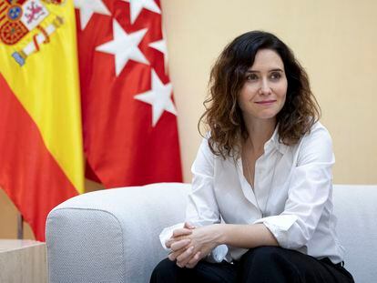 La presidenta de la Comunidad de Madrid, Isabel Díaz Ayuso, este jueves en la sede de su Gobierno.