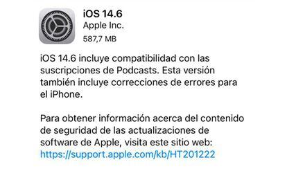 Actualización de iOS 14.6.