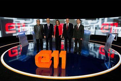 Joan Coscubiela, Josep Antoni Duran Lleida, Carme Chacón, Jorge Fernández Díaz y Alfred Bosch, ayer en el plató de TV-3.