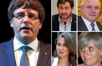 Carles Puigdemont,el exconsejero de Salud Antoni Comin, el de Cultura Lluís Puig, de Agricultura Meritxell Serret, y de Enseñanza, Clara Ponsatí.