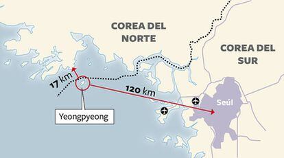 Lugar donde ha tenido lugar el ataque de Corea del Norte contra Corea del Sur