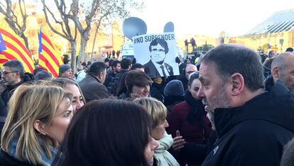 El líder de ERC, Oriol Junqueras, en la protesta contra la cumbre hispano-francesa este jueves en Barcelona.