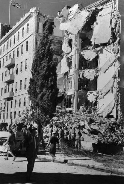 Efectos del atentado en el hotel Rey David, en Jerusalén, 1946.