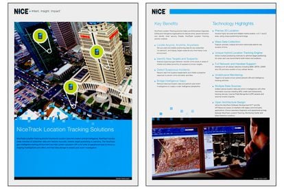Primeras dos páginas de un panfleto sobre el software de rastreo de celulares llamado 'NiceTrack'.
