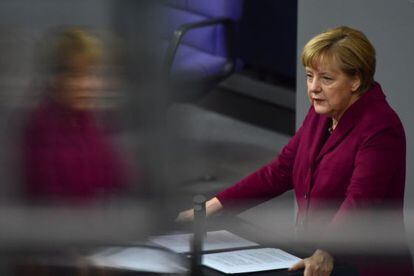 La canciller Angela Merkel, durante su discurso ante el Bundestag.