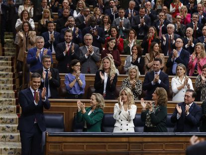 El secretario general del PSOE y presidente del Gobierno en funciones, Pedro Sánchez, en la primera jornada del debate de investidura.
