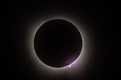 View of the solar corona during the total solar eclipse of 2024, from the city of Torreón, Coahuila, Mexico.  April 8, 2024.