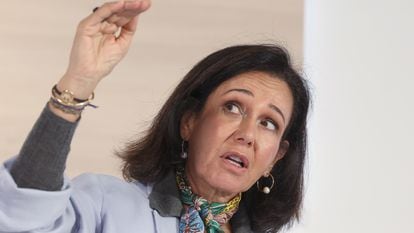 La presidenta del Banco Santander, Ana Botín, durante la presentación de resultados de la entidad financiera.