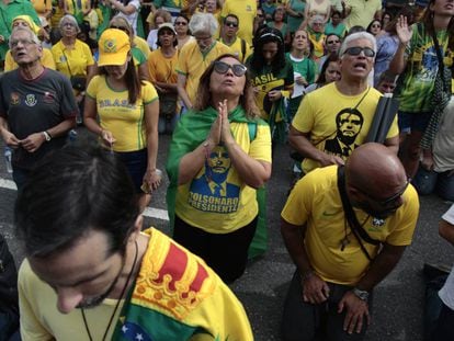 Evangelistas seguidores de Bolsonaro en Río de Janeiro el pasado 26 de mayo. 