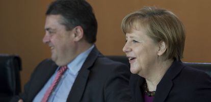 La líder alemana Angela Merkel durante una reunión de este miércoles en la Cancillería en Berlín.