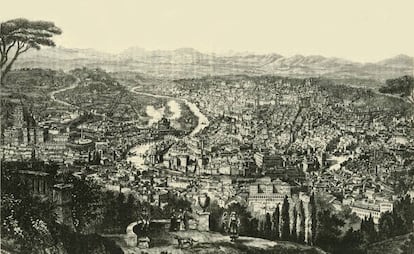 Vista de Roma, en un grabado de 1890 incluido en la Historia Universal de Edmund Ollier.