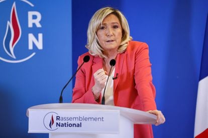 Marine Le Pen, la candidata presidencial de ultraderecha en Francia, en una rueda de prensa en Nanterre, cerca de París, el pasado 29 de enero.