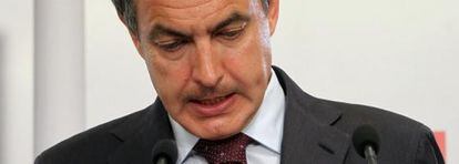 Zapatero durante su comparecencia en Ferraz. 