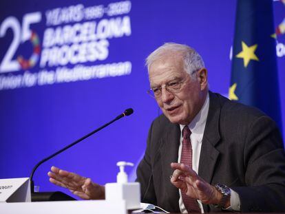 El Alto Representante de la Unión Europea para Asuntos Exteriores y Política de Seguridad, Josep Borrell, en rueda de prensa el 27 de noviembre desde Barcelona.