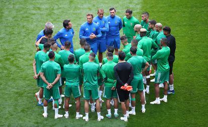 La selección de Marruecos en el entrenamiento del jueves.