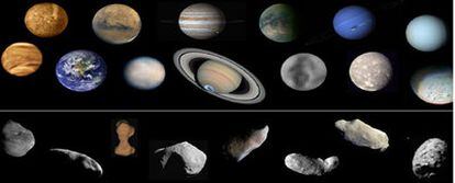 Los cuerpos celestes redondos (planetas, lunas y planetas enanos)  muestran procesos distintos de los irregulares, abajo.