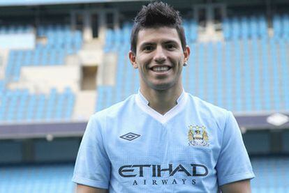 Agüero, con la camiseta del Manchester City.