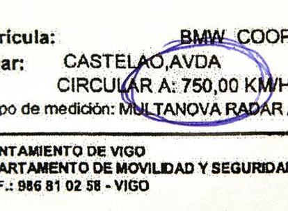 Detalle de la multa que ha recibido una conductora de Vigo.