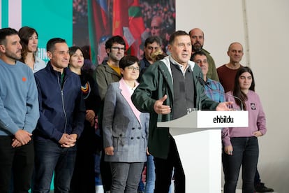 El coordinador general de EH Bildu, Arnaldo Otegi, en un mitin este sábado en Bilbao.