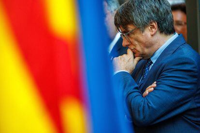 The 'former president' Carles Puigdemont at an exhibition in Brussels on September 5.