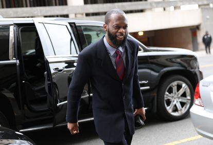 Rapper Pras Michel arriving at the Washington courthouse for his trial in Low's case, on March 31, 2023.