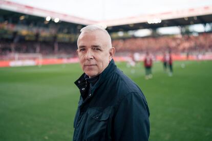 Dirk Zingler, president of Union Berlin, in their stadium. 