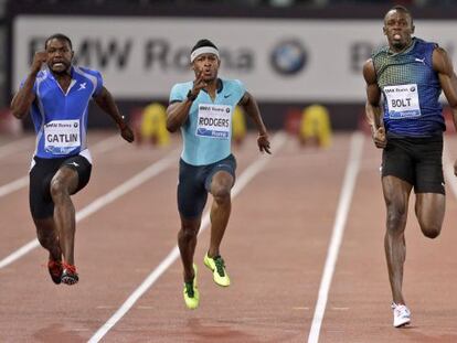 Gatlin, Rodgers y Bolt, en el mitin de Roma