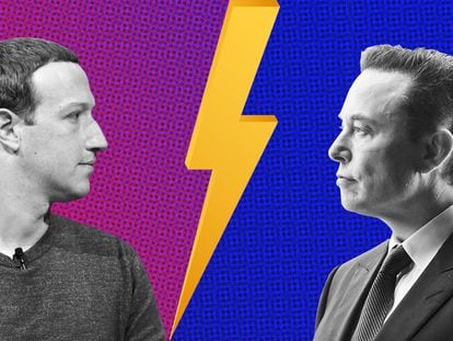 A la derecha, Mark Zuckerberg. A la izquierda, Elon Musk. Son multimillonarios, poderosos e influyentes y, según sus últimos intercambios en sus redes sociales, quieren pegarse.