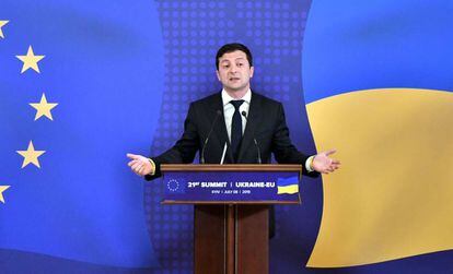 El presidente ucranio, Volodímir Zelenski, este lunes en Kiev.