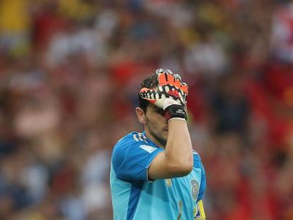 Casillas, desolado tras la derrota y la eliminaci&oacute;n.