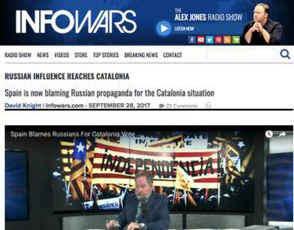 La web Infowars, propaga información falsa sobre el asunto catalán.