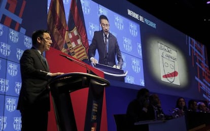 Josep Maria Bartomeu, durant l'Assemblea de Compromissaris del Barça.