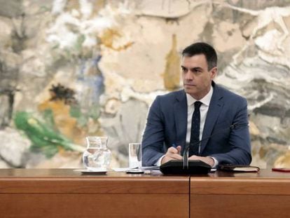 El presidente del Gobierno, Pedro Sánchez, presidiendo este lunes la reunión del Comité Técnico de Gestión de la pandemia.