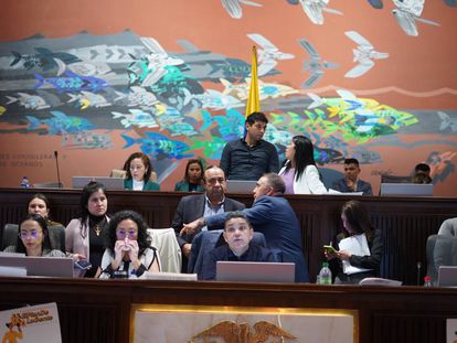 David Racero, presidente de la Cámara de Representantes, y otros congresistas en la plenaria del lunes 3 de mayo.