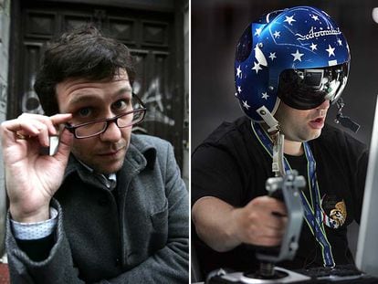 A la izquierda, Joaquín Reyes y a la derecha, un asistente al Campus Party.