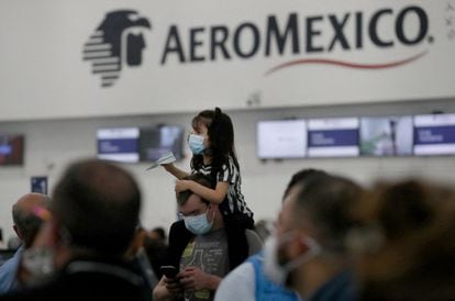 An Aeromexico passenger at the Mexico City airport.