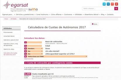 Egarsat. Calculadora que colabora con la Seguridad Social. Puedes acceder a ella entrando aquí: http://www.egarsat.es/Utilidades/Calculadora-de-Cuotas-de-Autonomos-2017 