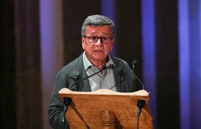 El jefe negociador del ELN, Pablo Beltrán, este viernes en México durante el fin del ciclo de conversaciones del proceso de paz.