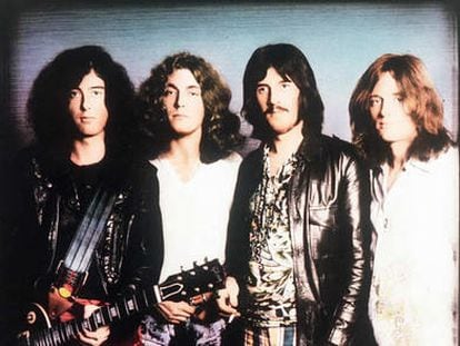 Led Zeppelin: de izquierda a derecha, Jimmy Page (guitarra), Robert Plant (voz), John Bonham (batería) y John Paul Jones (bajo).