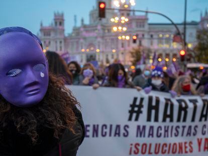 Manifestación contra la violencia de género en Madrid, este jueves.