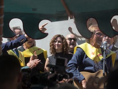 La presidenta de la Comunidad de Madrid, Isabel Díaz Ayuso, durante la reunión de la Asamblea de Tabarnia, este lunes.