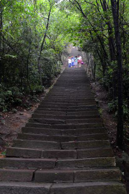 Las escaleras que llevan al mirador de Yuanjiajie.